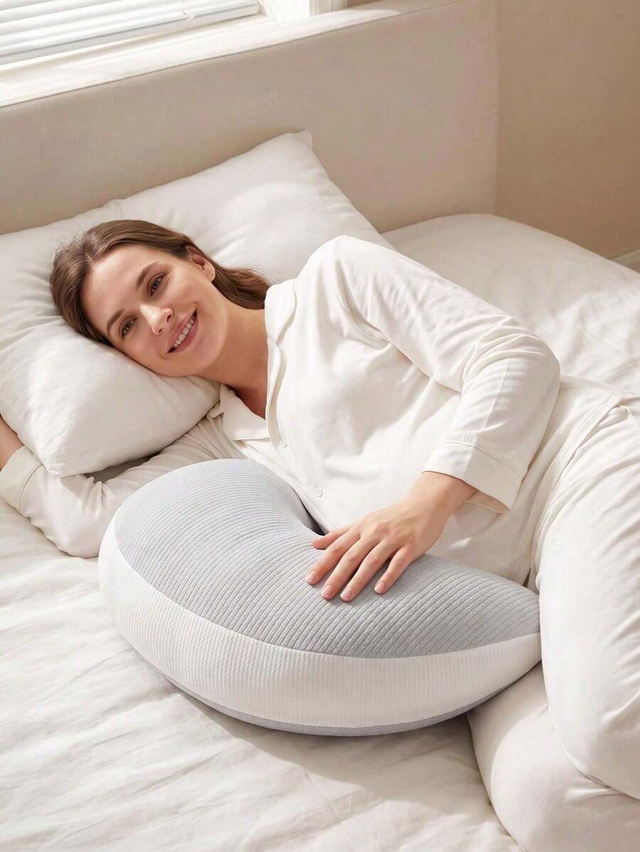 New Patchwork Maternity Pillow, Side Sleeping Pillow For Pregnant Women, Waist Support Pillow, Body Pillow, Sleeping Pillow - Grey - View 1