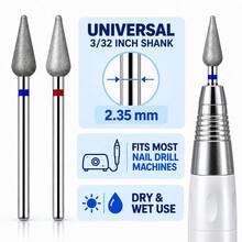 2Pcs Diamond Nail Drill Bits, Red Fine & Blue Medium Grit, 3/32" Cuticle Cleaner For Manicure Prep - Multicolor - View 5