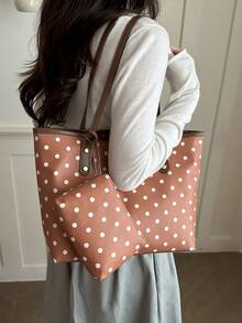 Vintage Polka Dot Women's Shoulder Tote Bag With Matching Coin Purse, Large Capacity Casual Commuter Handbag - Multicolor - View 8