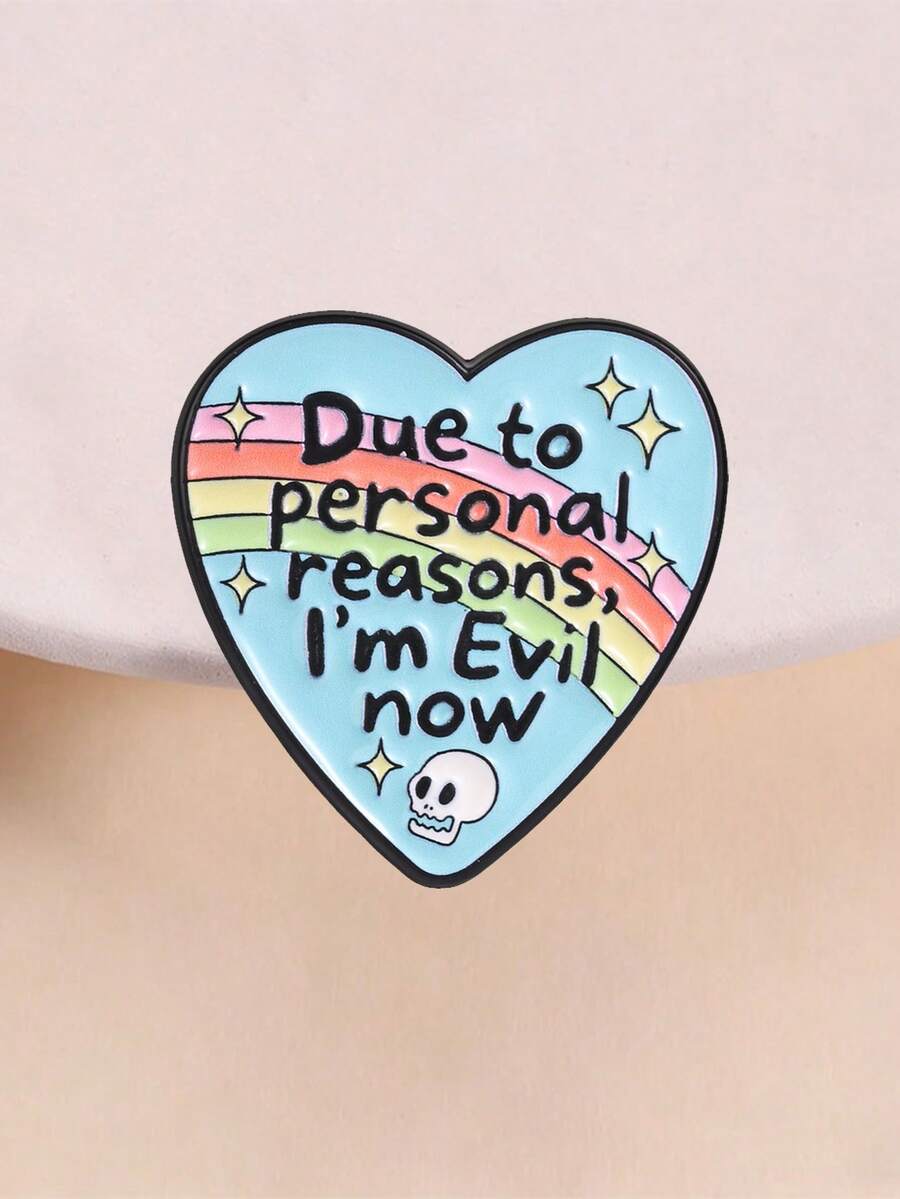Heart Shape Funny Quote Enamel Pin, Due To Personal Reasons I'm Evil Now Lapel Badge For Backpack Clothing - Multicolor - View 1