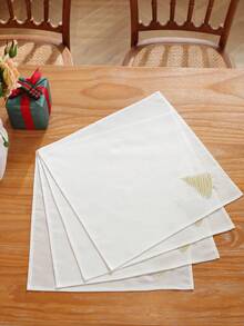 1pc/2pcs/4pcs 100% Polyester Golden Christmas Tree Embroidered Cloth Napkin, White Square Table Napkin For Christmas Dinner Party Home Table Decor - Multicolor - View 11
