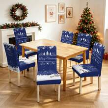 1/2/4/6pcs Christmas Print Chair Covers, Cartoon Holiday Atmosphere Decorative Dust-Proof Elastic Full-Coverage Chair Covers - Multicolor - View 7