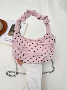 1pc Girls Bow Polka Dot PU Zipper Closure Sweet Ruffle Handbag Crossbody Bag Suitable For All Seasons Daily Use - A - View 10