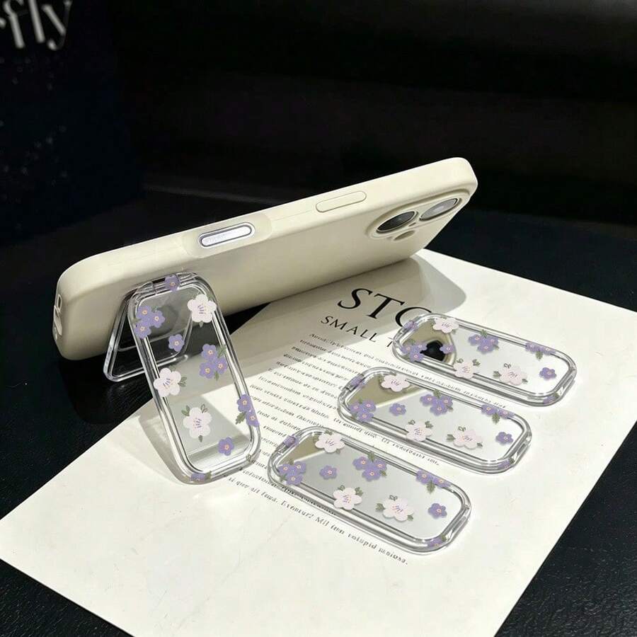 Foldable Makeup Mirror Phone Stand, Cute Flower Design, Lightweight And Portable, Suitable For Smartphone Back, Portable Phone Stand, Compatible With Various Phone Models - Multicolor - View 1