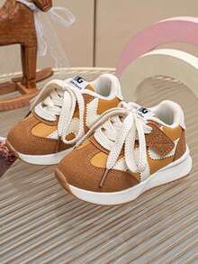Toddler Colorblock Retro Casual Sports Shoes With Hook-And-Loop Soft Sole Non-Slip - Yellow - View 1