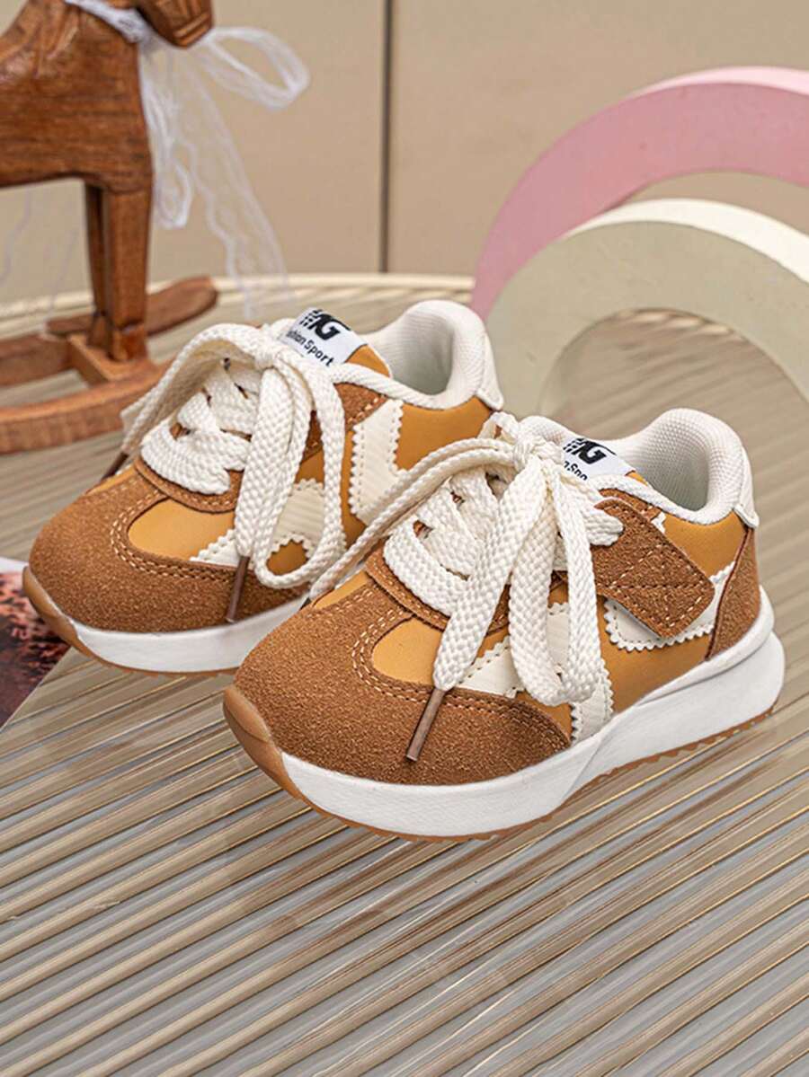 Toddler Colorblock Retro Casual Sports Shoes With Hook-And-Loop Soft Sole Non-Slip - Yellow - View 1
