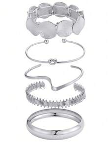 Set Gelang Logam Lebar dengan Desain Geometris Berlebihan Gaya Bohemian, Aksesori Perhiasan Fashion, Terbaik untuk Anak-Anak dan Remaja - MultiWarna - View 9