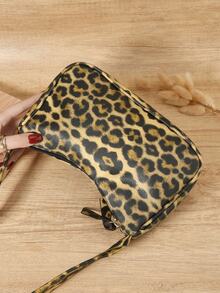 Fashionable Women's Leopard Print Underarm Bag, Minimalist Short Shoulder Strap Zipper Style, Suitable For Commuting, Shopping And Travel - Coffee - View 6