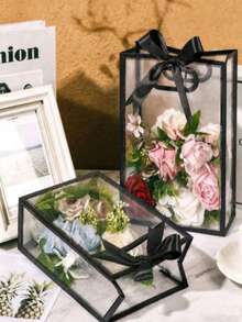 12pcs/Pack - Clear Gift Bags With Black Edge And Satin Bow; Reusable Clear PVC Tote Bags; Perfect For Wedding, Bridal Shower, Birthday Gift Wrapping, Baby Shower And Luxury Gift Packaging; Also Suitable For Floral Display In Boutiques (Multiple Colors Available) - Transparent Gift Bag With Black Trim (including Ribbon) - View 5