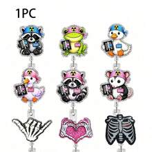 1pc Cute Animal Retractable Rotating Badge Reel For Medical Staff, Radiology ID Card Holder - Multicolor - View 6