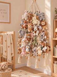 Hanging Storage Organizer Rack, Baby Room Wall-Mounted Rope Display Shelf, Baby Room Decorative Plush Doll Collection Rack, Multi-Layer Hanging Shelf - Doll Lanyard - View 2