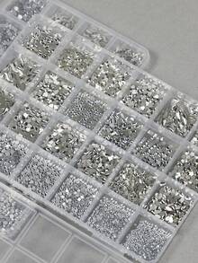 24-Grid Mini White Small Flat-Bottom Mixed Color Asymmetrical Nail Art Rhinestones - White - View 4
