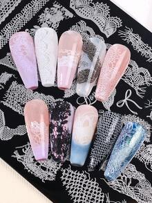1片蕾絲設計可重複使用美甲印花板 不規則蕾絲邊美甲印花模板 金屬不鏽鋼美甲模板 DIY美甲沙龍秋季美甲工具 美甲用品 - 銀色 - 查看 3