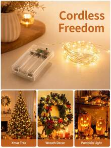 1pc 10/20/30/50/100 Lights 1/2/3/5/10m Fairy Tale Lights, Fairy String Lights, Copper Wire Led String Lights, Halloween Pumpkin Decor Lights,Christmas Tree Decoration Suitable For Holiday,Wedding,Party Decoration Copper Wire Light String,Wreath Decor - Yellow - View 5