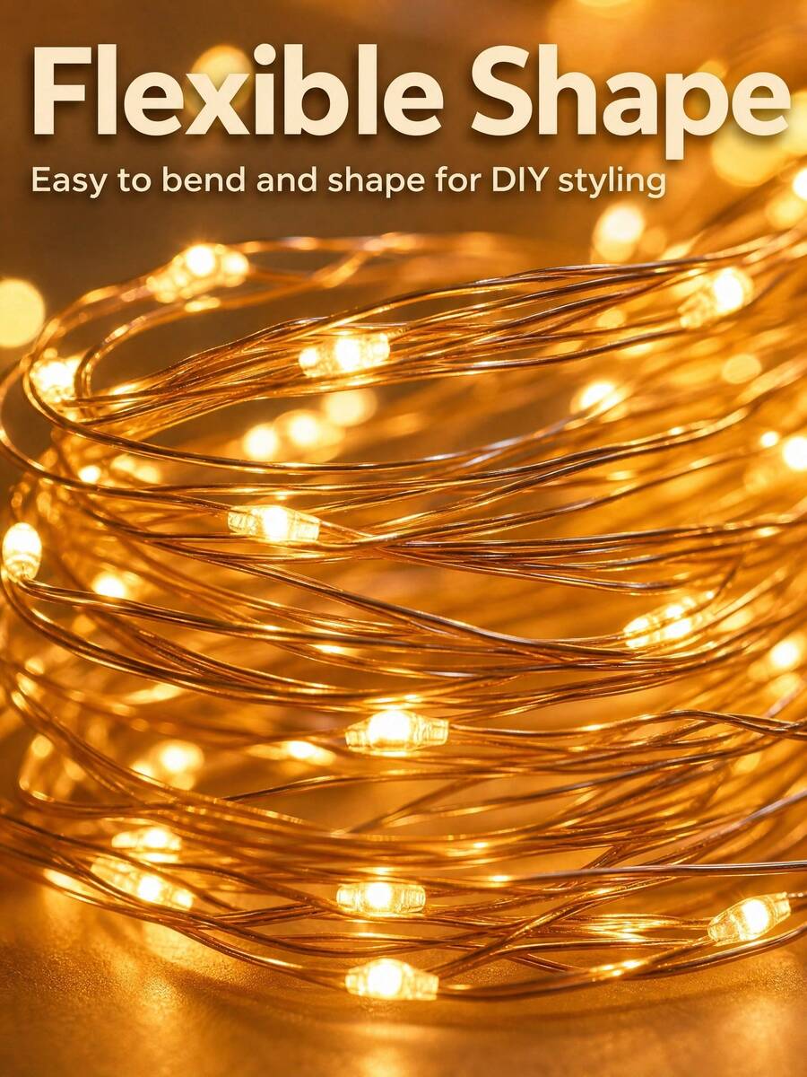 1pc 10/20/30/50/100 Lights 1/2/3/5/10m Fairy Tale Lights, Fairy String Lights, Copper Wire Led String Lights, Halloween Pumpkin Decor Lights,Christmas Tree Decoration Suitable For Holiday,Wedding,Party Decoration Copper Wire Light String,Wreath Decor