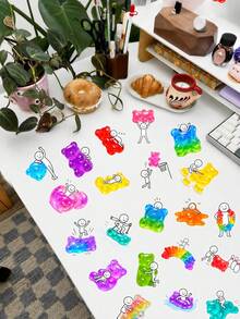 50Pcs Whimsical Gummy Bear Meme Decor Stickers, Colorful Jelly Candy And Cartoon Stick‑Figure Decals, Waterproof PET Material Fun Humorous Decals For Scrapbooking, Water Bottle, Laptop & Daily Stationery Decor - Multicolor - View 3