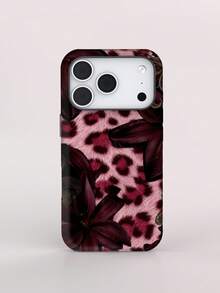 KOOLIFE Artistic Leopard Print, Graffiti Style Phone Case, Compatible With IPhone 18 Pro Max, 17 Pro Max, 16 Pro Max, 15 Pro Max, 14, 13, 12, 11 - Dark Red Floral and Leopard Print - View 1