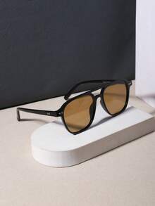 RENNES 1 buah Kacamata Fashion Aviator Retro Pria dengan Jembatan Ganda, Dekorasi Rivet, Lensa PC Pelindung Mata Tahan Lama, Kacamata Ringan untuk Mengemudi & Liburan - MultiWarna - View 5