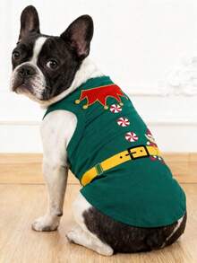 LUCKIE LABO 2pcs Christmas Elf Costume Pet Vest, Fun Print, Physical Flea Prevention, Reduce Shedding, Insulated & Breathable, Suitable For Small And Large Dogs And Cats, Indoor And Outdoor - Multicolor - View 8