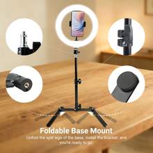 Adjustable Desktop Phone Stand With Clamp And Adhesive Pad – Foldable Stand For Selfies And Product Photography; Compatible With Desks, E-Readers, And Tablets; Sturdy Desktop Photography Phone Mount - Black - View 4