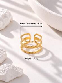 European And American Vintage High-End Three-Layer Braided Bead Open Ring For Women, Personalized Versatile Wide Band Index Finger Ring Jewelry - Gold - View 5