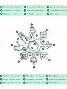 18-In-1 Snowflake Multi-Tool Portable Keychain Hex Wrench With Screwdriver Bottle Opener Lightweight Pocket Multi-Function Tool For Everyday Carry Camping Bicycle Repair Home DIY Outdoor Emergency Practical Unique Gift For Men - A - View 3