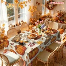 1/2pcs Autumn Tablecloth, Autumn Harvest Theme Polyester Fabric Tablecloth, Orange Pumpkin Maple Leaf Hay Bale Pattern, American Country Farmhouse Style, Suitable For Dining Table, Restaurant, Kitchen, Coffee Table, Picnic, Camping And Thanksgiving Autumn Decor Tabletop Protection - Multicolor - View 9