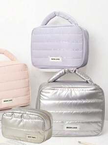 1pc Minimalist Shiny Y2K Style Foam Makeup Bag, Large Capacity Detachable With Handle, Multi-Functional Exquisite Shock-Proof Toiletry Bag And Travel Storage Bag, Girly Waterproof Storage Bag, Multi-Compartment Design, Can Store Data Cables, Perfume, Digital Accessories (Such As Data Cables, Mouse, Earphones, Etc.), Unisex - Multicolor - View 4
