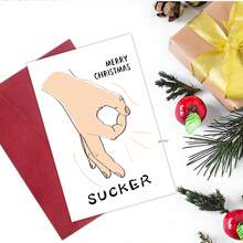 1pc Funny Christmas Card With Envelope - Playful Hand Gesture Illustration Holiday Greeting Card, Unique Festive Christmas Card For Friends, Family And Coworker, Xmas Gift - A - View 4