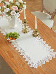 ABEST6522 Home&Living store White Lace Table Runner, Nordic Cream Bohemian Style, With Delicate Lace Trim, Can Be Used As Table Runner Or Cabinet Decor Cloth, Suitable For Home Daily, Wedding And Holiday Decoration, Multiple Sizes Available - White - View 1