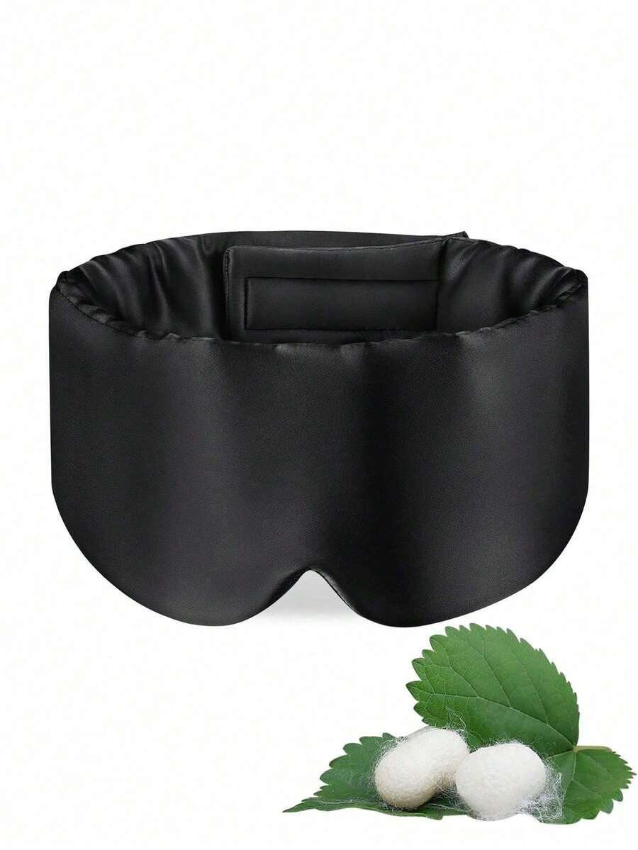 100% Mulberry Silk Sleep Mask, Unisex, With Adjustable Strap, Full Size Large Sleep Mask, Completely Blocks Light, Suitable For Overnight Sleep, Travel And Napping, Dark Color - Black - View 1