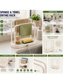 Kitchen Sink Organizer Drain Tray, Sponge And Dishcloth Holder, Kitchen Sink Sponge And Cloth Drying Rack,Cosmetics Drying And Storage Rack,Double Rod Design Keeps Cloths And Cleaning Supplies Dry, Suitable For Soap, Dishcloths, Beauty Sponge - Multicolor - View 6