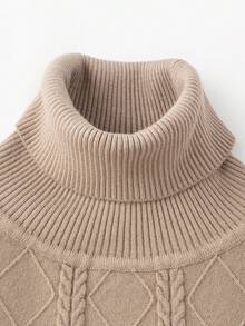 Men's High Neck Cable Knit Argyle Pattern Sweater, Crew Neck Simple Casual Style, Business Commute Inner Layer Outer Wear Knit Top, Two-Collar Design - Apricot - View 8