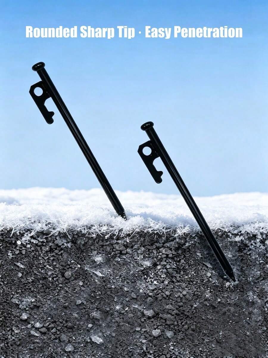2PCS.4PCS. 9mm Thick Steel Tent Stakes, 200mm To 400mm Multiple Sizes Available, Heavy Duty Tent Pegs With Hook, Suitable For Snow And Multi-Terrain Outdoor Camping Ground Stakes - Black - View 1