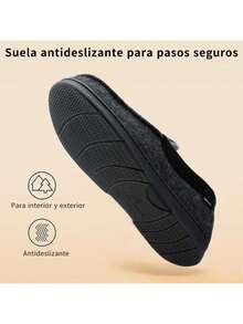 GETAC Pantuflas de Hombre para Invierno, Mocasines Calientitos con Forro de Felpa, Pantuflas Caseras Cómodas, Suela Antiderrapante, Zapatos de Casa para Hombre - Negro - Ver 7