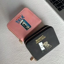 Vintage 90s Telephone Print Card Holder Lightweight Wallet, Suitable For Women's Daily Use, Double Zipper Mini Wallet/Coin Purse/Card Holder - Multicolor - View 5
