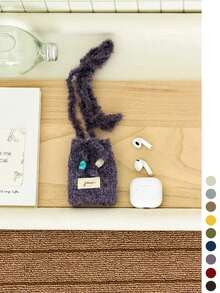 1pc Mini Knitted Phone Bag, One Shoulder Crossbody Small Bag, Niche Design Woolen Woven Coin Purse - Fabric Label Curly Hair Bead Crossbody Earphone Bag - View 13