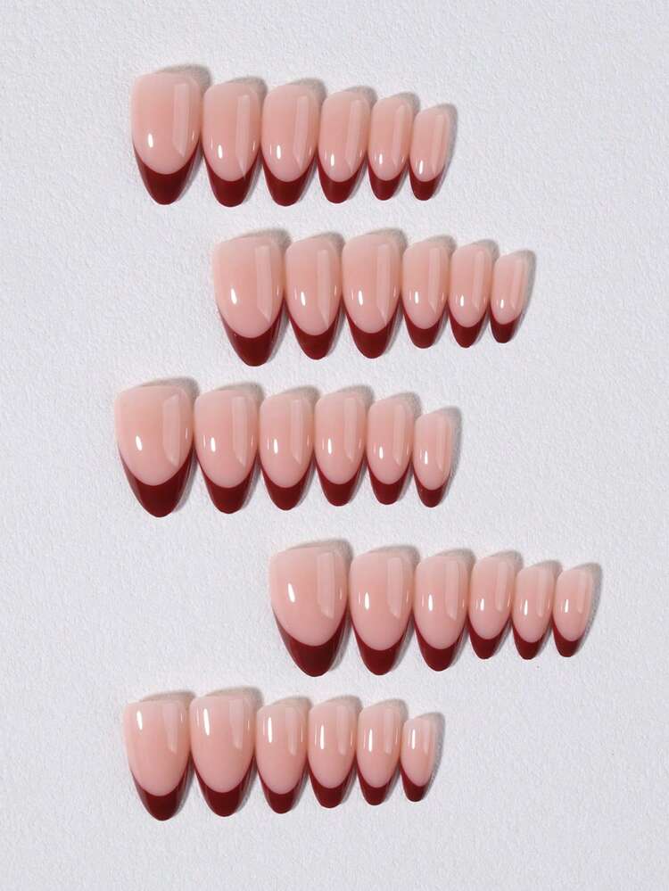 30pcs Long Almond Shape French Edge Press-On False Nails Set, Suitable For Autumn/Winter, For Women And Girls Daily Wear, Nail Art Supplies - Red - View 3