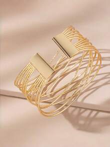 1pc Minimalist Multi-Layer Geometric Hollow Metal Bracelet, Suitable For Women's Daily Wear - Yellow Gold - View 1