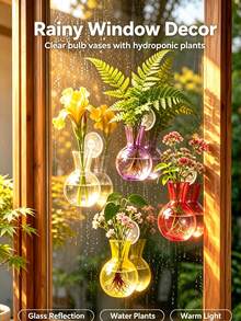 Window-Mounted Hydroponic Plant Station, Purple PVC Spherical Vase With Suction Cups, No-Drill Hanging Plastic Plant Container For Office And Home Decor - A - View 2