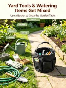 Collapsible Outdoor Water Bucket With Multiple Side Pockets, Portable Hand-Carried Water Container, Metal Handle, Foldable Bucket For Fishing, Camping, Gardening, Yard Work And Outdoor Activities - Portable Version - View 3