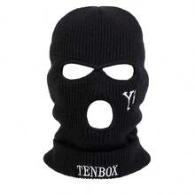 1pc Men's TENBOX Letter Embroidered Knitted Balaclava Hat, Outdoor Casual Hat Suitable For Autumn/Winter Travel, Windproof And Warm - Multicolor - View 3