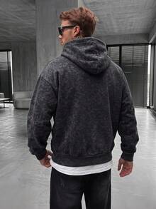 GRDR Men's Autumn/Winter Casual Distressed Washed Thermal Lined Loose Fit Hoodie | Leading Fashion - Black - View 4