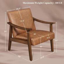 Silla decorativa de piel sintética, moderno sillón de mediados de siglo con patas de madera maciza, silla de ocio de lectura con respaldo alto para sala de estar, recámara, sala de espera, - Marrón - Ver 8