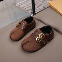 Spring/Autumn New Girls' Vintage Split-Toe Shoes, Dual Gold Buckle Decor, Hook And Loop Closure, Easy On/Off, Soft Sole, Daily & Dressy Casual Shoes - Brown - View 6