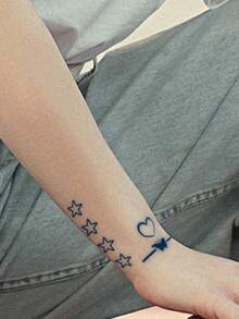 Herbal Juice Semi-Permanent Magic Tattoo Sticker, Minimalist Heart Butterfly Star Swallow Pattern, Long-Lasting 14 Days No Fading No Reflection, Temporary Tattoo Sticker For Arm Shoulder Neck Body, 1pc/Pack - Blue - View 2