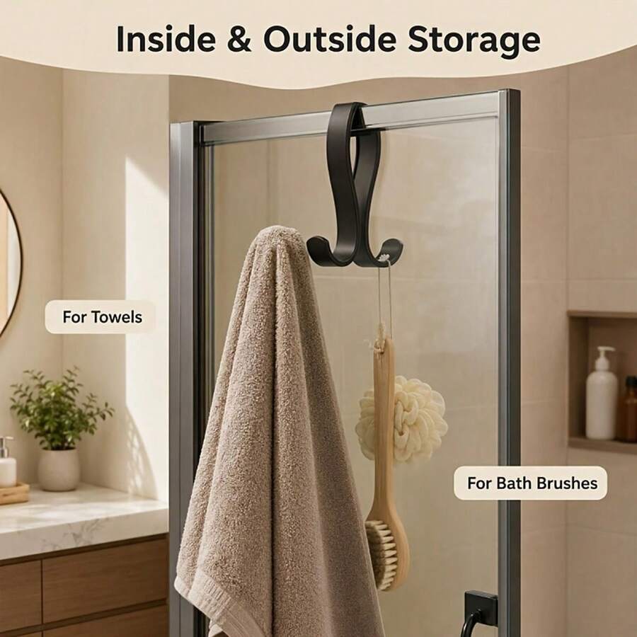 3pcs Double-Sided Shower Door Hooks, Hanging Bathroom Organizer Rack, Closet Organizer, Wardrobe Storage Rack, Home Decor Hooks, Suitable For Towels, Washcloths, Underwear, Bath Brushes And More - Multicolor - View 1