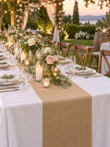 Burlap Table Runner, Unfinished‑Cut No‑Tassel Rustic Table Decor, Farmhouse Style Table Runner For Wedding Party Dining Home Decoration - Linen Table Runner - View 1