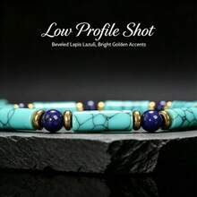 1PC Men Round Beads Turquoise Round Lapis Lazuli Bracelet With Golden Spacer Beads. Natural Stone Stackable Accessory, Perfect Gift For Husband,Dad - Turquoise - View 4