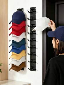 Organizer Topi Baseball, Rak Topi Tempel Dinding yang Kuat, Gantungan Topi Multi-Lapisan Hemat Ruang untuk 18 Topi, Gantungan Rak Topi untuk Pintu, Kamar Tidur, Lemari - Hitam - MultiWarna - View 1